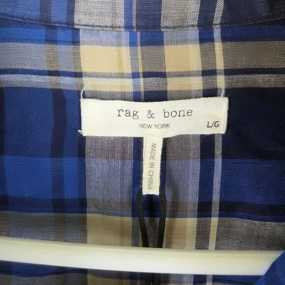 Women's NWOT Revolve Rag & BONE Color Block Hombre Blue Pink Plaid Shirt Large - Picture 8 of 9